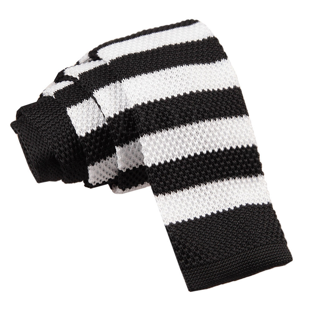 Men's Knitted Black & White Striped Tie
