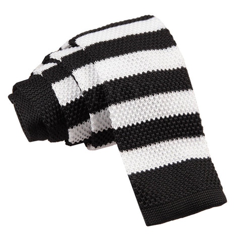 Men's Knitted Black & White Striped Tie