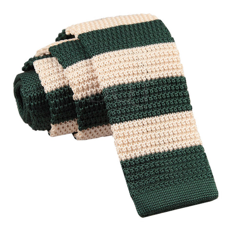 Men's Knitted Green & Cream Striped Tie
