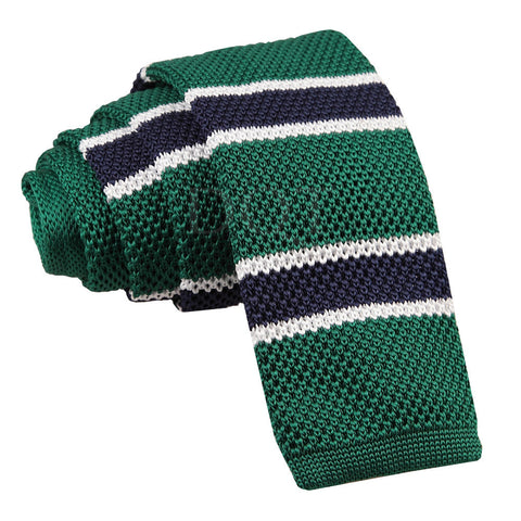 Green Men's Knitted Navy with White Thin Stripe Tie