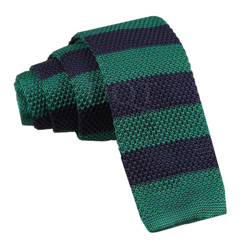 Men's Knitted Navy & Green Striped Tie