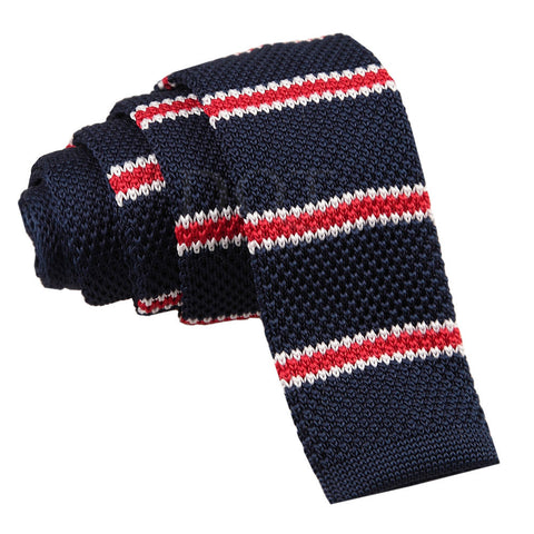 Men's Knitted Navy with Red & White Thin Stripe Tie