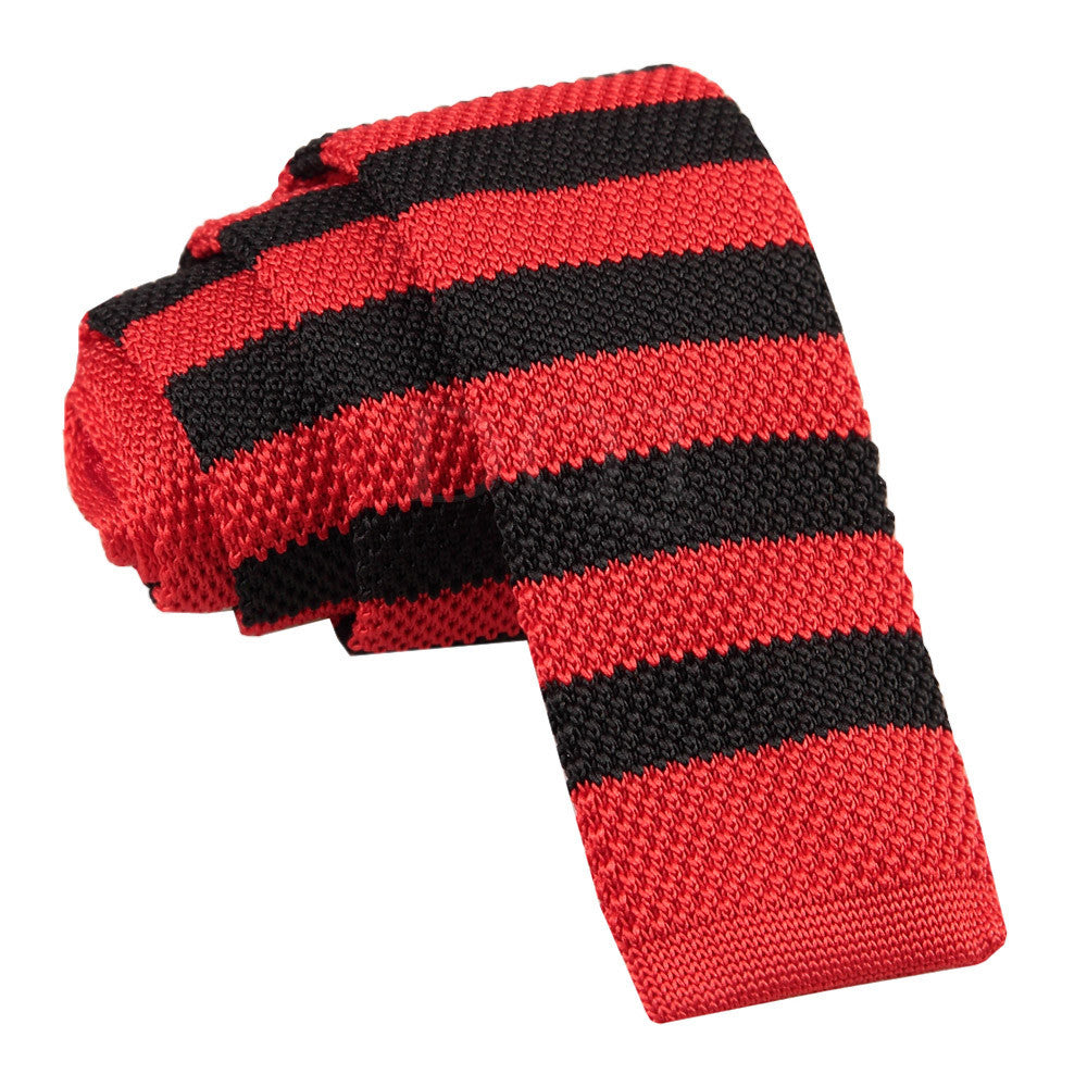 Men's Knitted Red & Black Striped Tie
