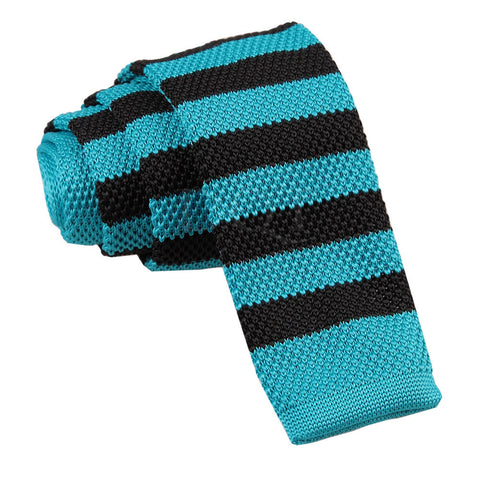 Men's Knitted Robin's Egg Blue & Black Striped Tie