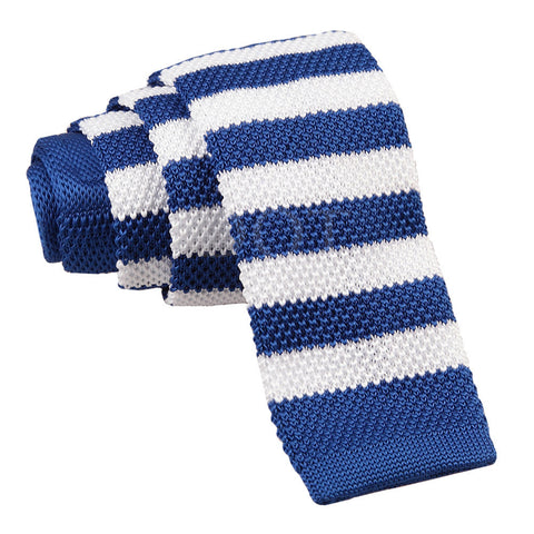 Men's Knitted Royal Blue & White Striped Tie